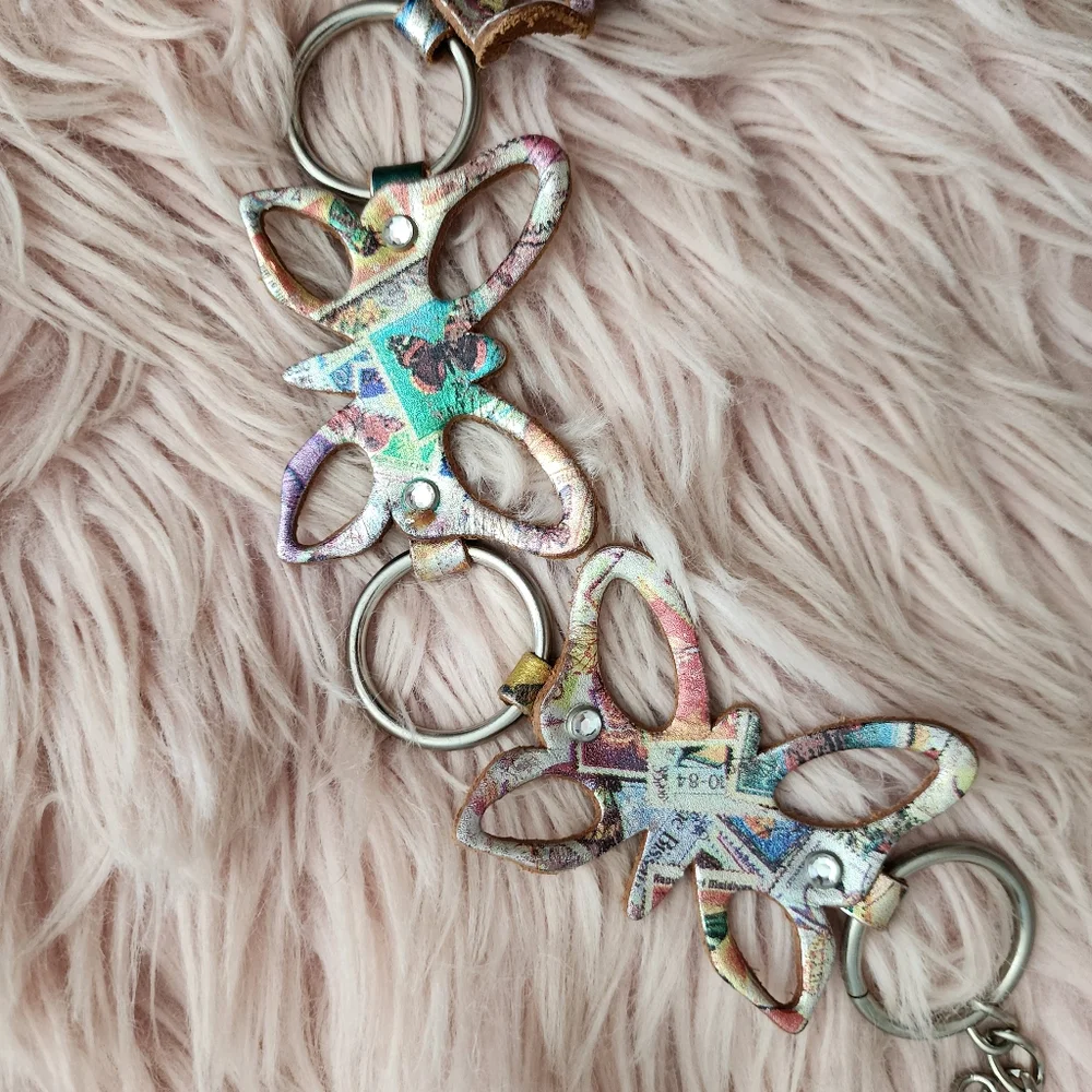 Butterfly Leather Belt Rhinestone Printed Metallic Chain Adjustable Y2K 90s